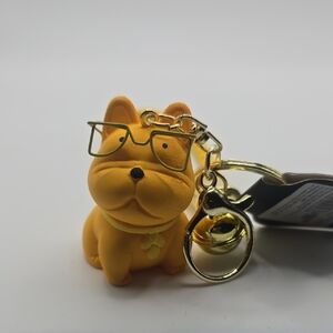 Adorable Orange Dog Keychain with Gold Chain